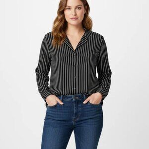 Who What Wear By Target Women's Black Striped Long Sleeve Button Up Shirt Sz XL